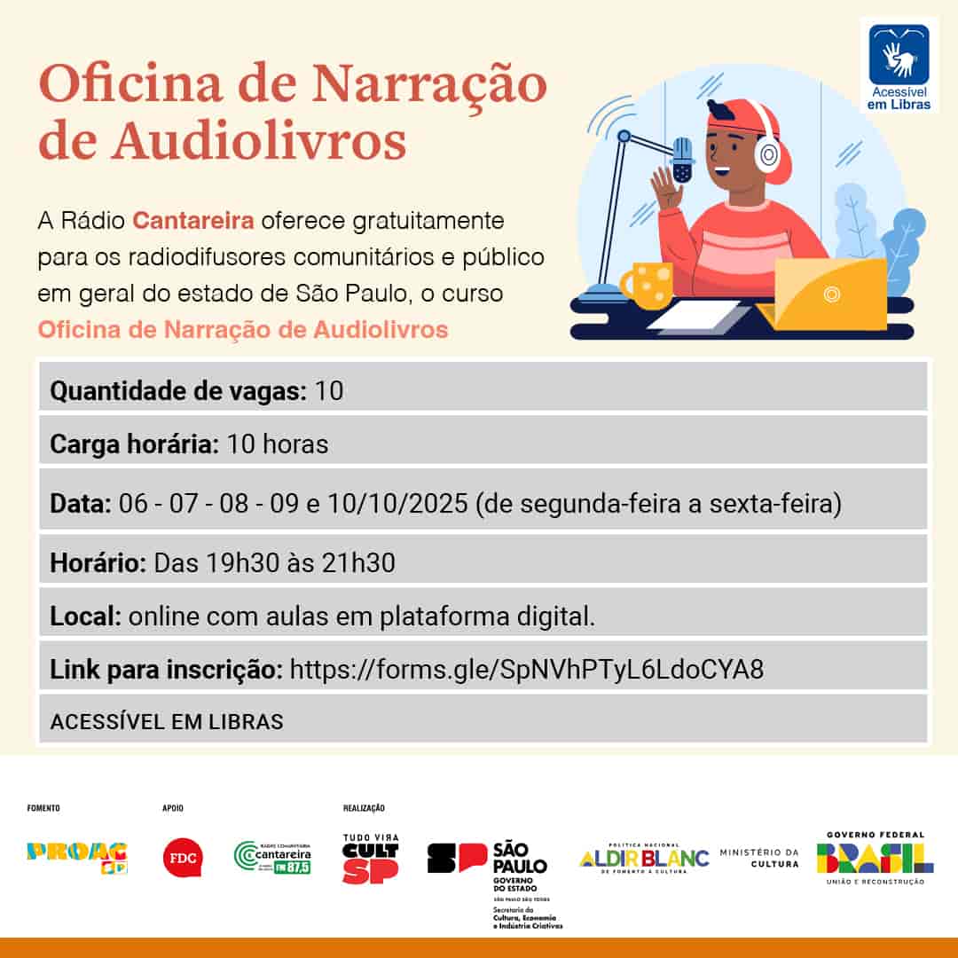 Imagem do evento OFICINA DE NARRAÇÃO DE AUDIOLIVROS