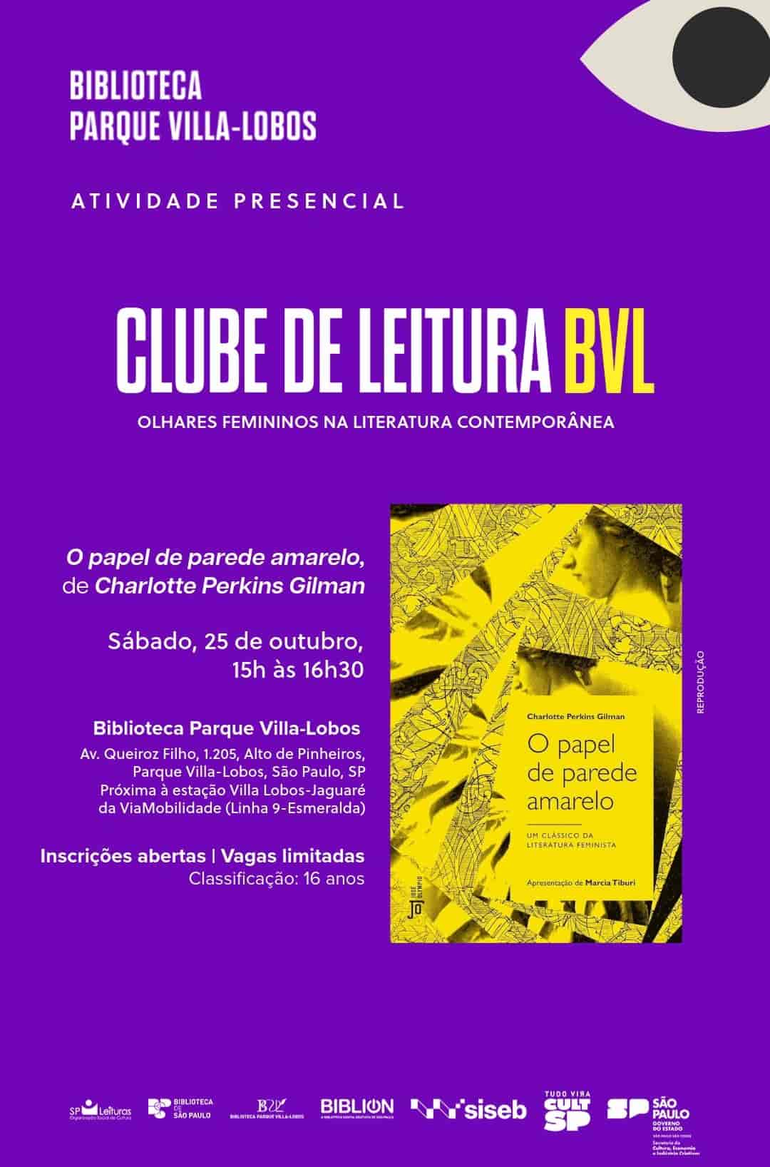 Imagem do evento Clube de Leitura BVL - "O papel de parede amarelo", de Charlotte Perkins Gilman
