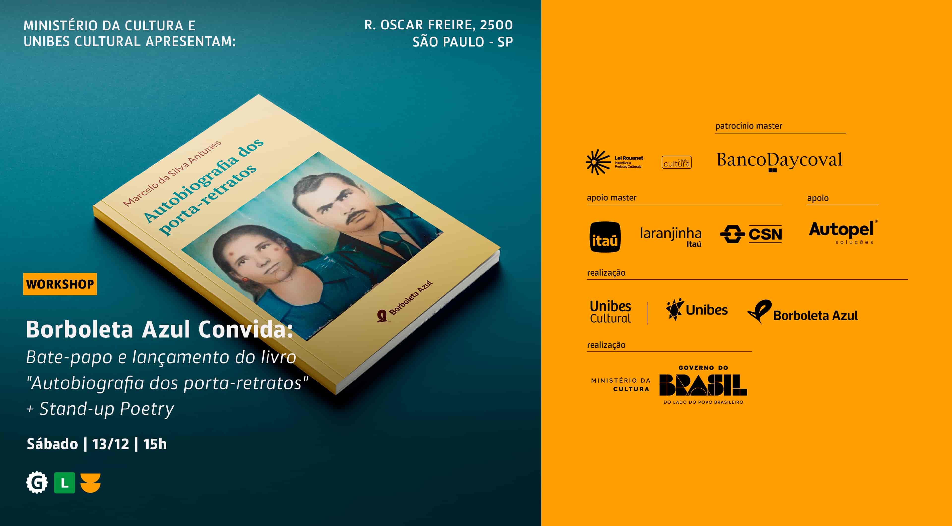 Imagem do evento Bate-Papo e Lançamento do Livro Autobiografia dos porta-retratos + Stand-up Poetry