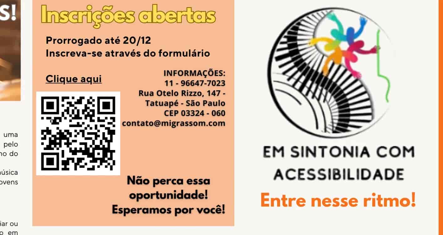 Banner do evento Em Sintonia com Acessibilidade - Aulas gratuitas de música na Zona Leste