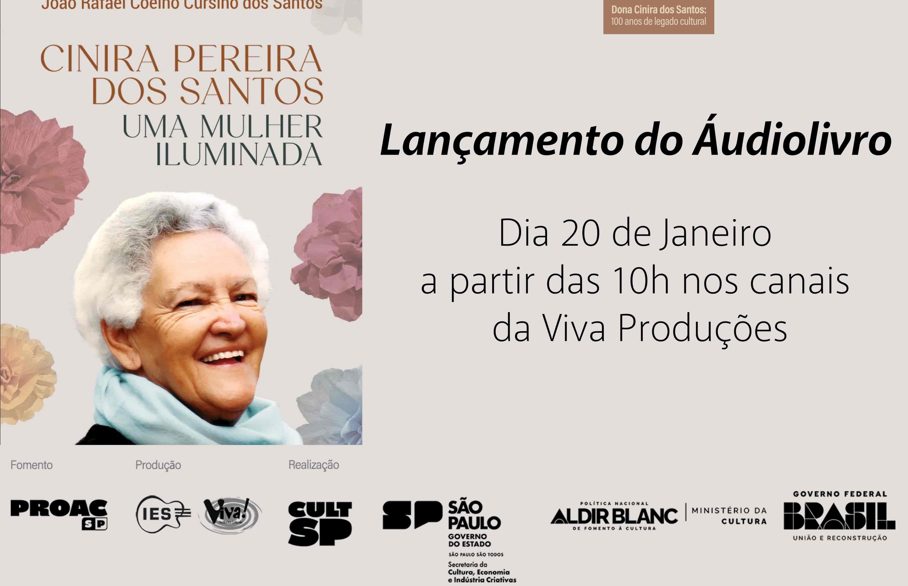 Banner do evento Lançamento do áudiolivro "Cinira Pareira dos Santos uma Mulher Iluminada"
