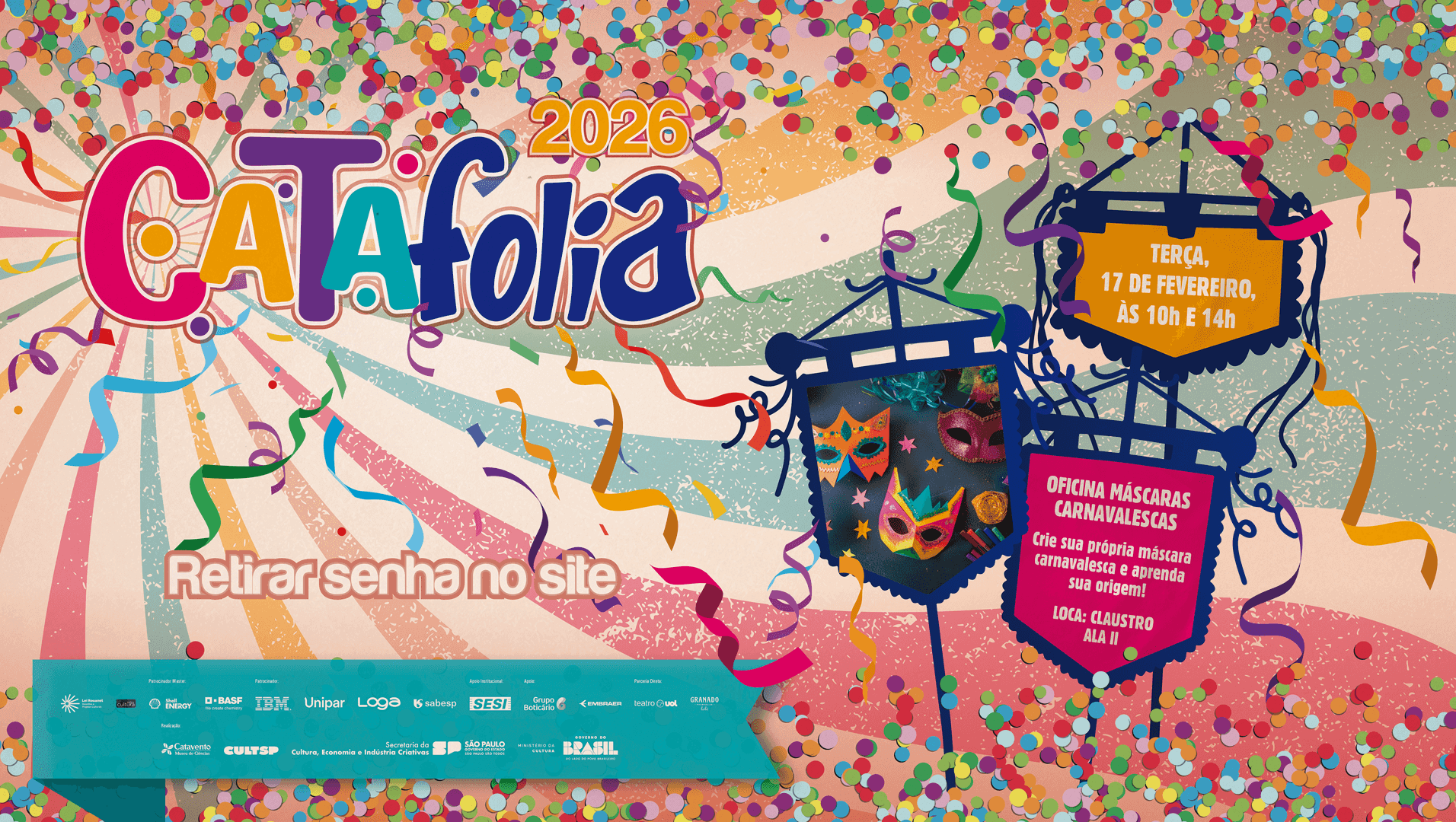 Banner do evento Catafolia - Oficina de Máscaras Carnavalescas