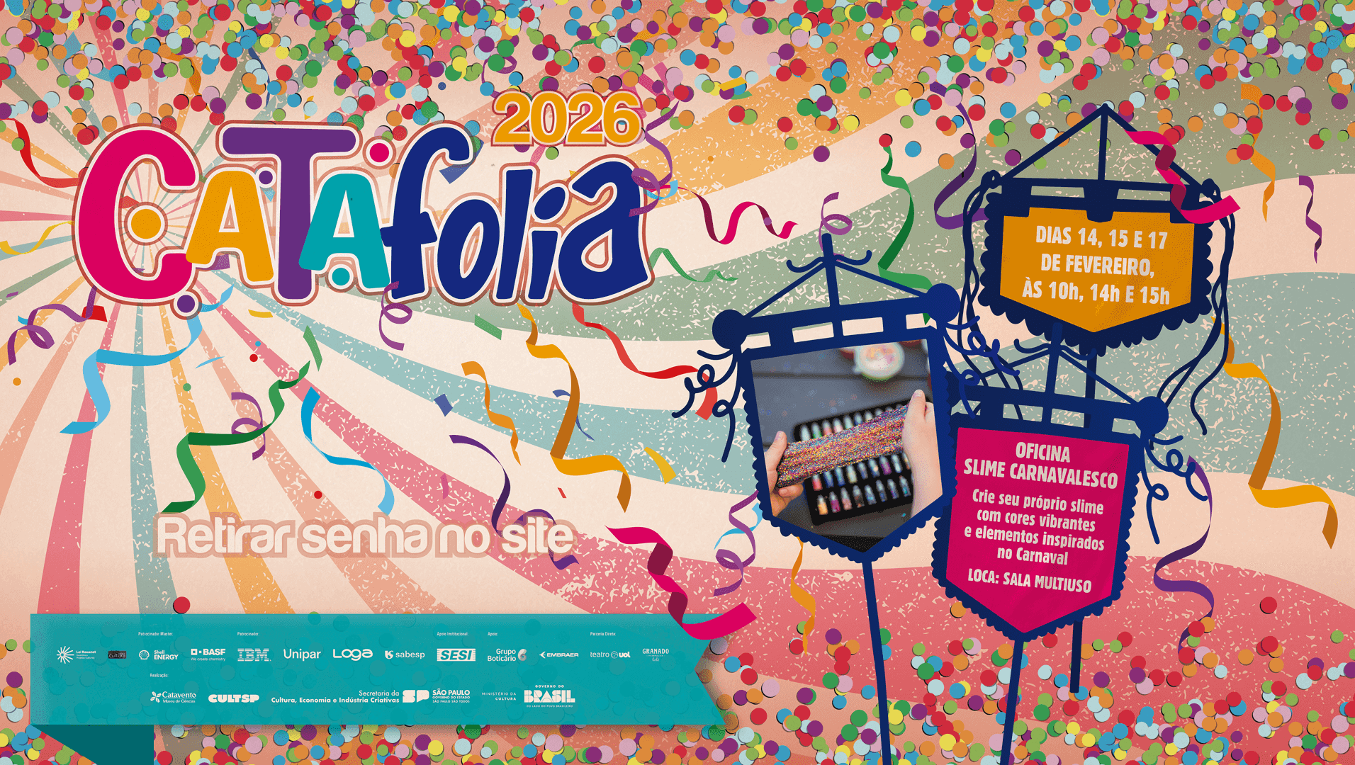Banner do evento Catafolia - Oficina Slime Carnavalesco