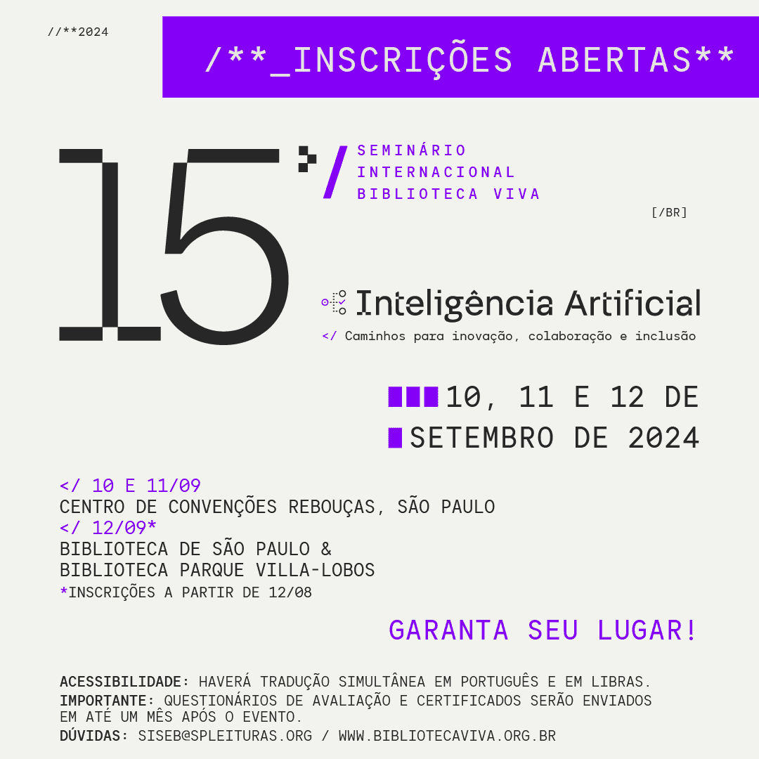 Banner do evento 15º Seminário Internacional Biblioteca Viva | Inteligência Artificial 