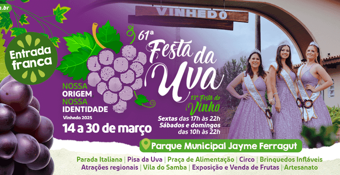 Banner do evento 61ª FESTA DA UVA DE VINHEDO