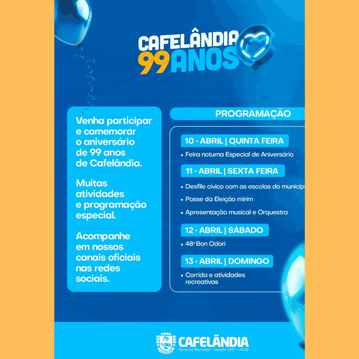 Banner do evento 99º Aniversário de Cafelândia