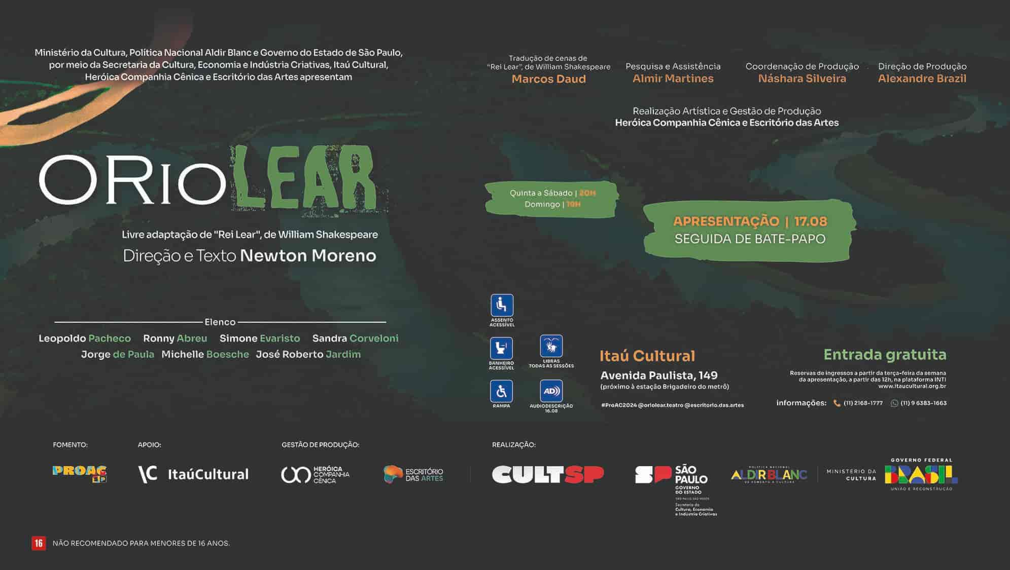 Banner do evento ORioLear - Apresentação com Bate Papo ao final , com elenco - 17/08 