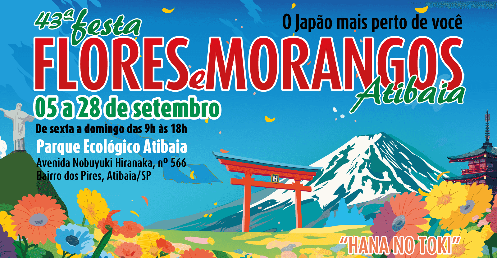 Banner do evento 43ª Festa de Flores e Morangos de Atibaia 