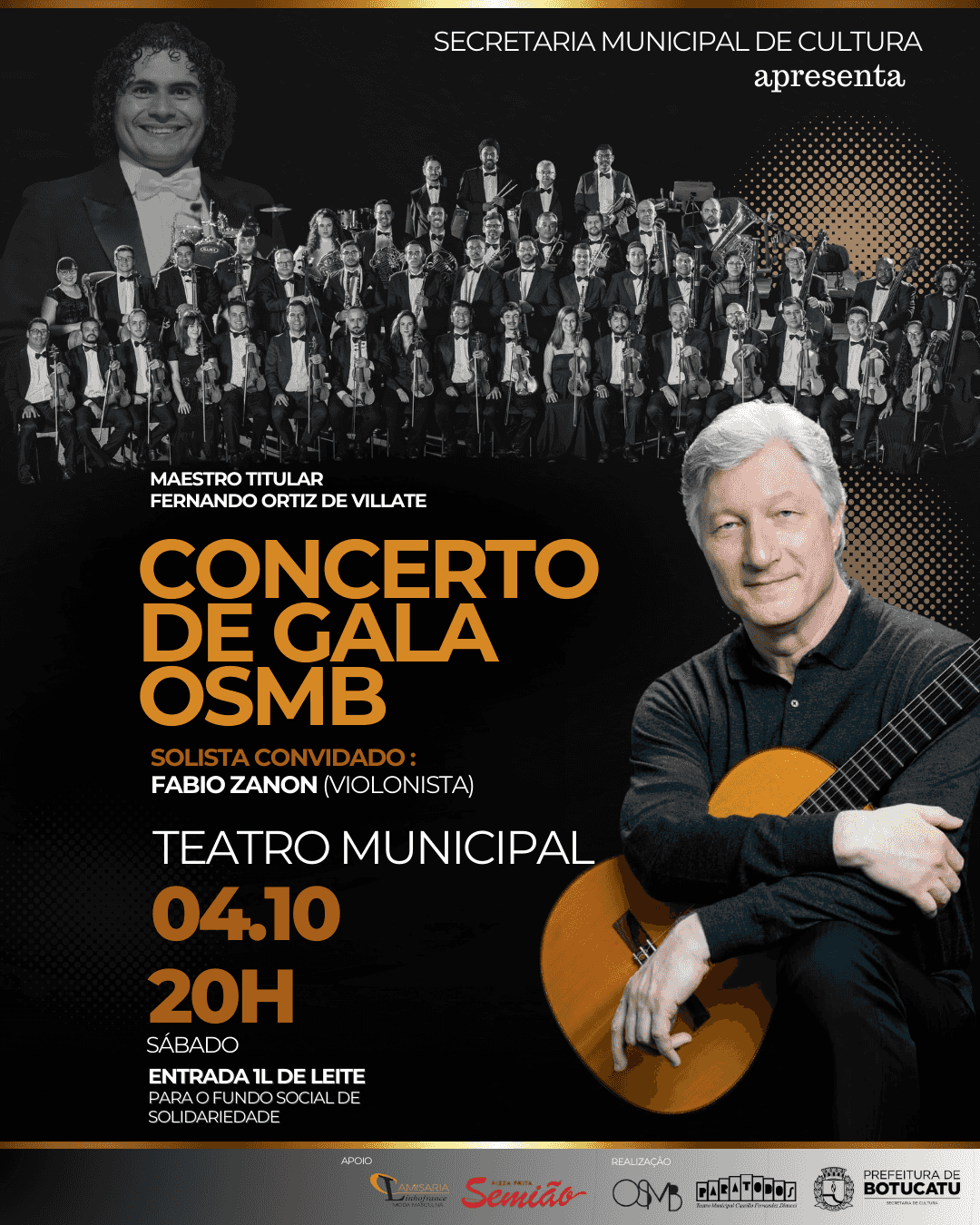 Banner do evento 🎼✨ Concerto de Gala – Orquestra Sinfônica Municipal & FABIO ZANON ✨🎶
