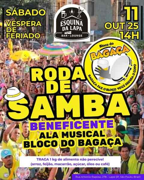 Banner do evento Samba com propósito é no Bagaça! 