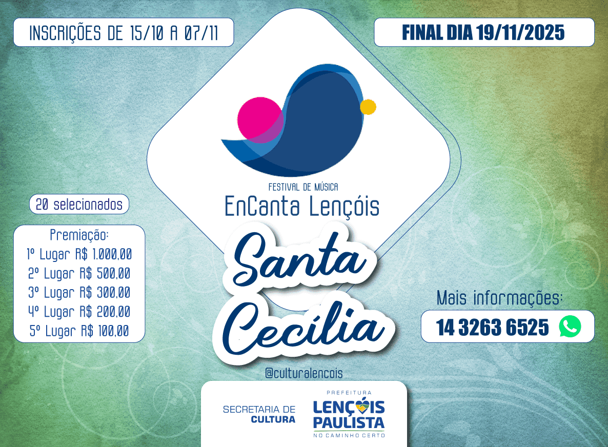 Banner do evento 1º Festival de Música "EnCanta Lençóis Santa Cecília"