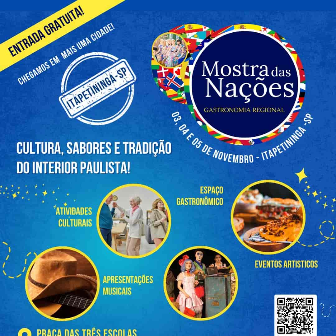 Banner do evento Mostra das Nações celebra 255 anos de Itapetininga com três dias de festa na cidade