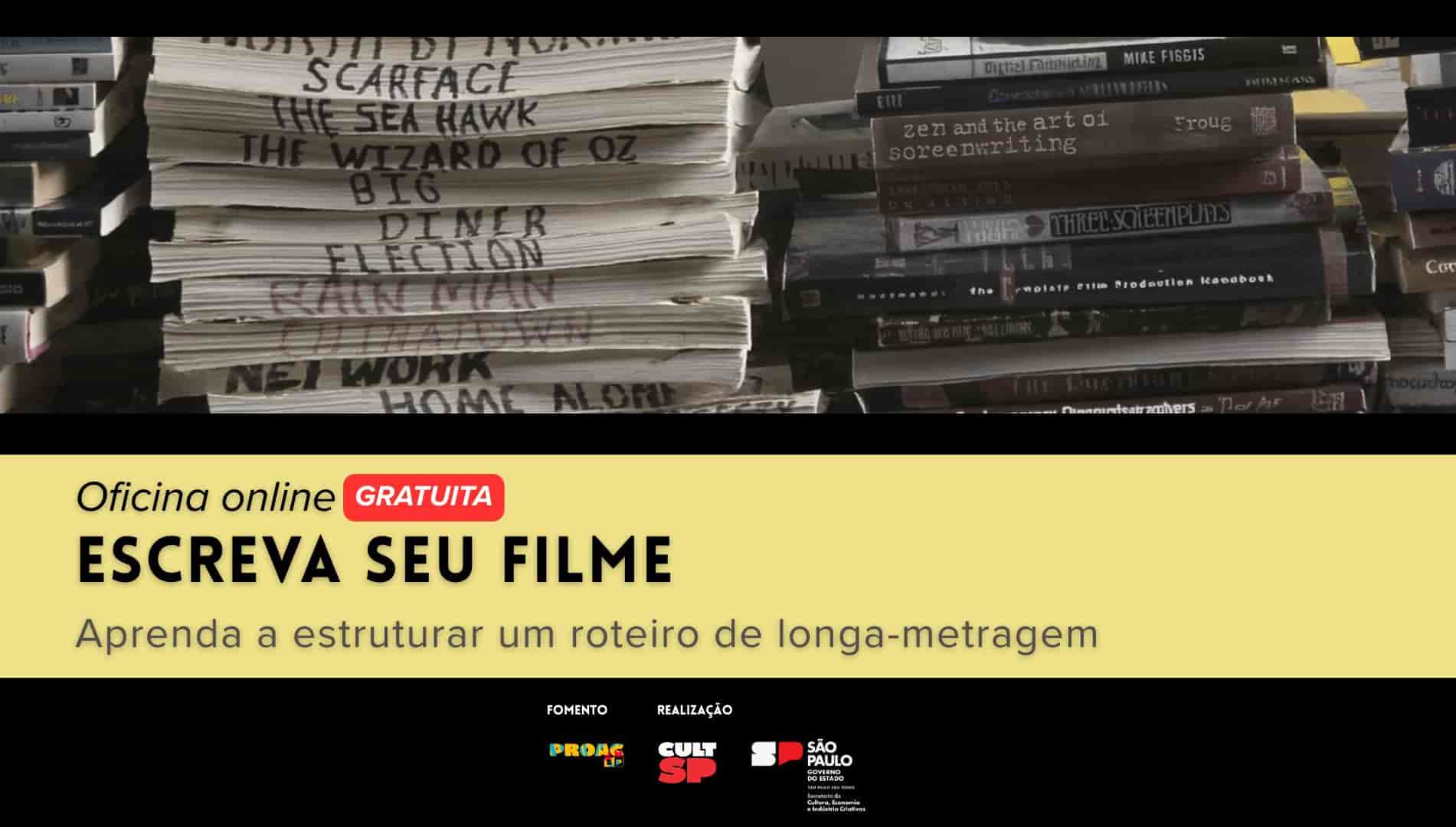 Banner do evento OFICINA GRATUITA: ESCREVA SEU FILME