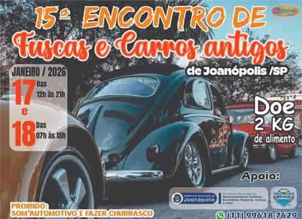 Banner do evento 15º Encontro de Fuscas e Carros Antigos de Joanópolis, SP