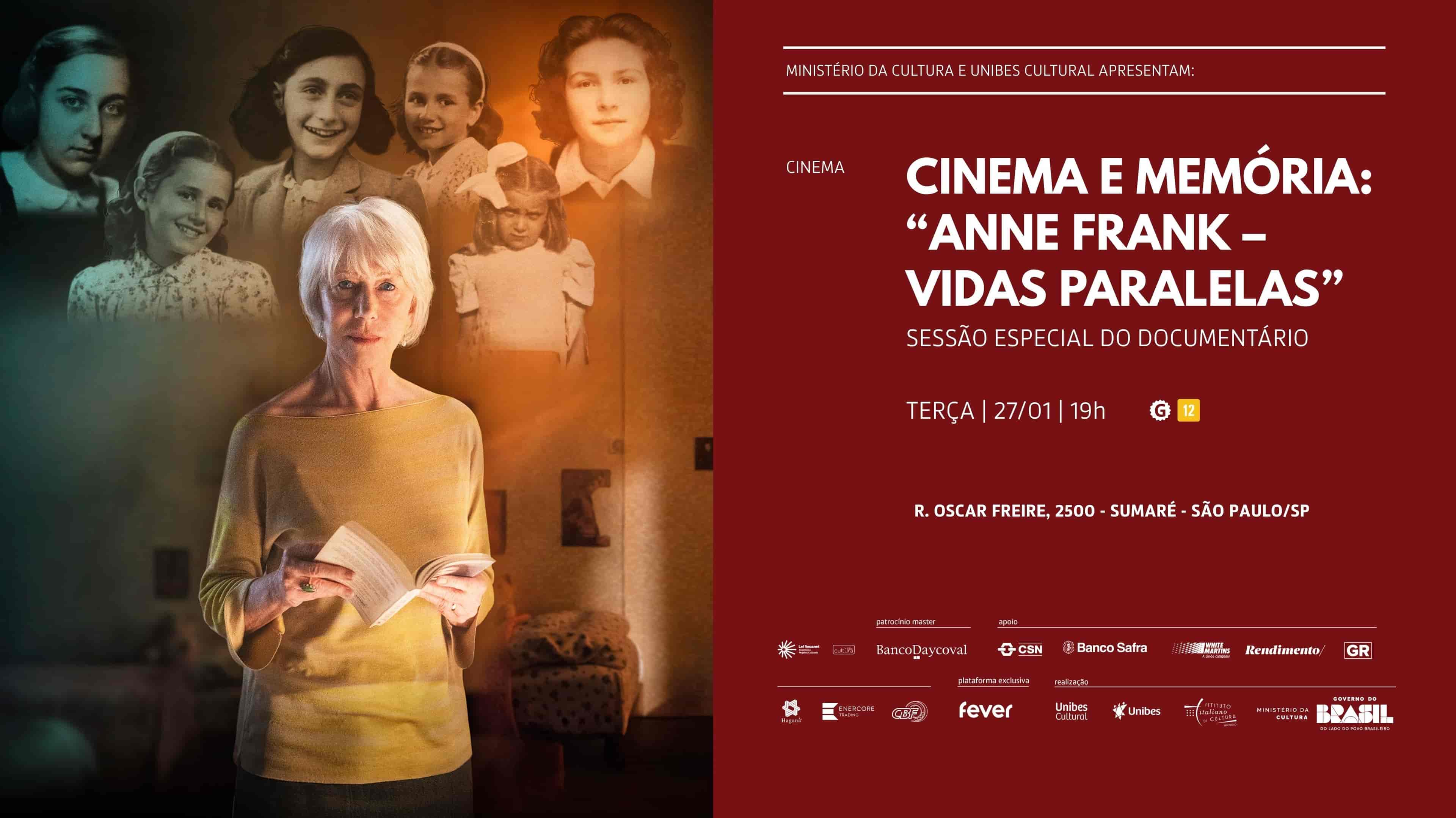 Banner do evento Cinema e Memória: Sessão especial do documentário Anne Frank – Vidas Paralelas