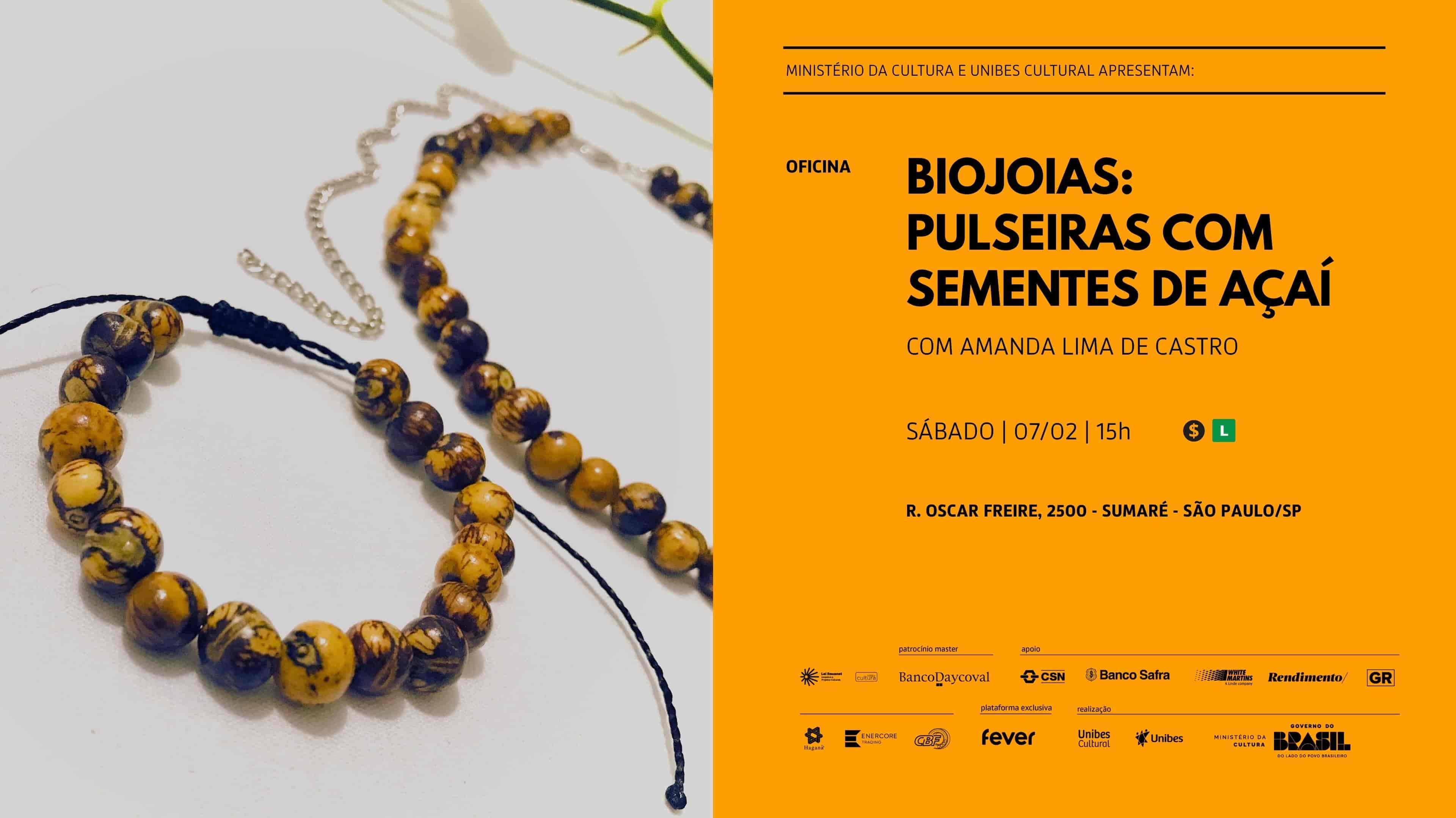 Banner do evento Oficina de Biojoias – Pulseiras com Sementes de Açaí 