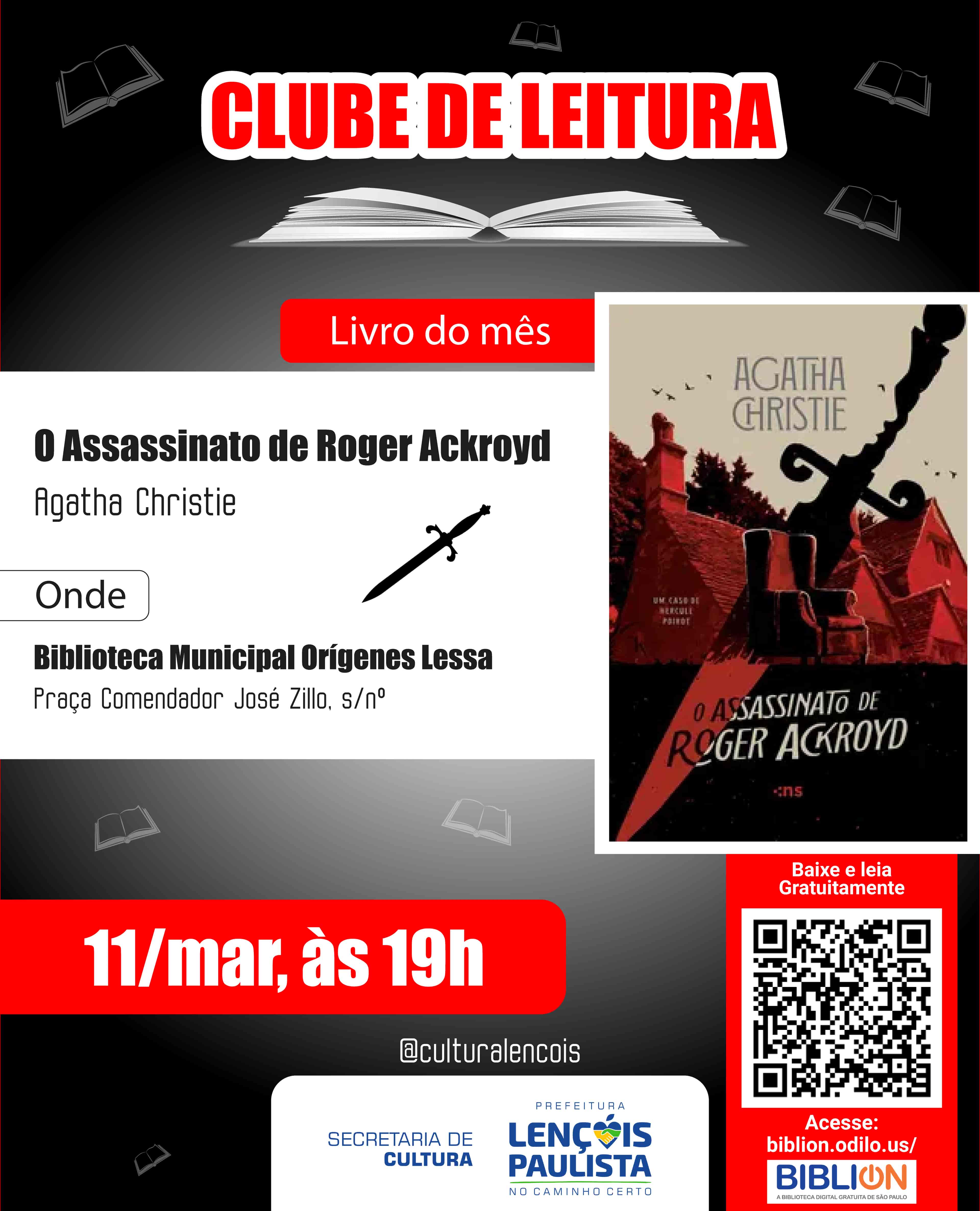 Imagem do evento Clube de Leitura: O assassinato de Roger Ackroyd