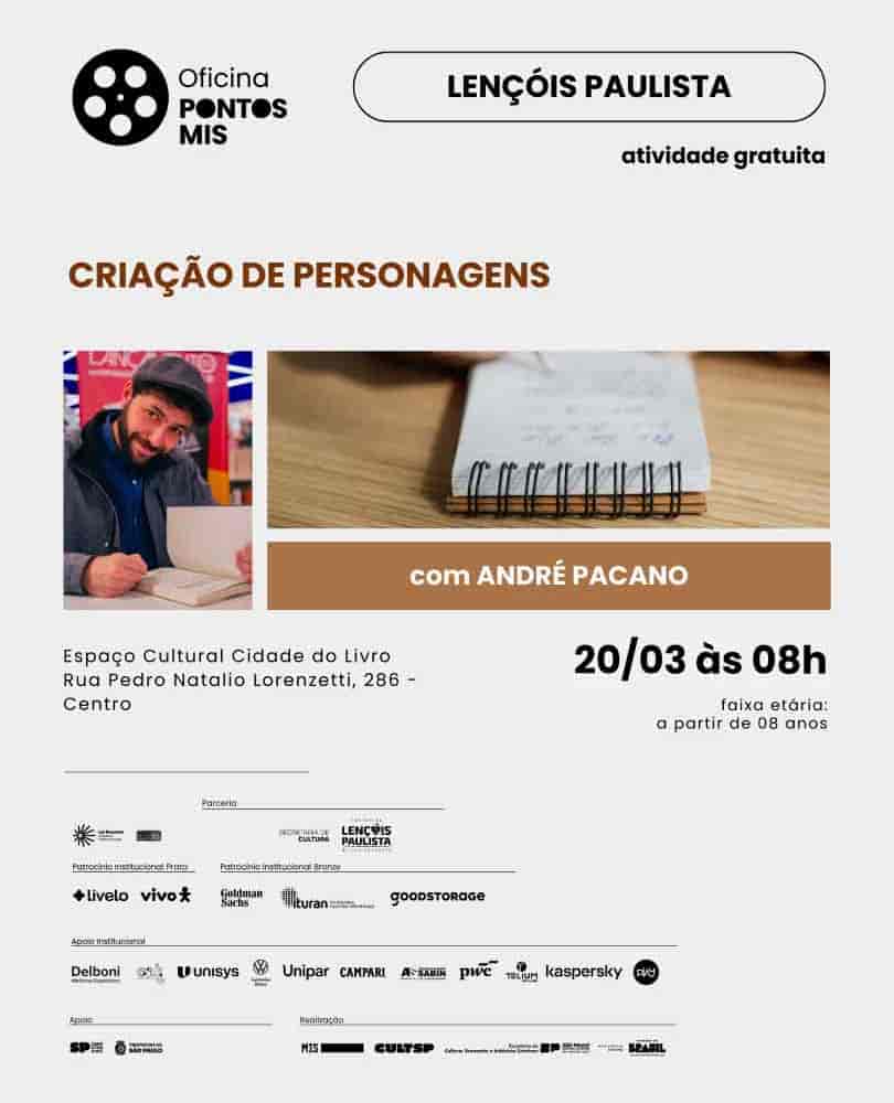 Banner do evento Oficina Pontos MIS: Criação de personagens com André Pacano