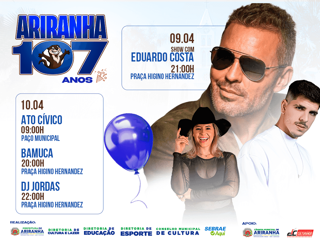 Imagem do evento Show com Eduardo Costa – Ariranha 107 anos