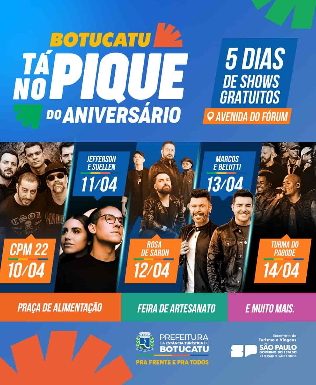 Banner do evento ANIVERSÁRIO DE BOTUCATU |  5 Dias de Shows Gratuitos! 
