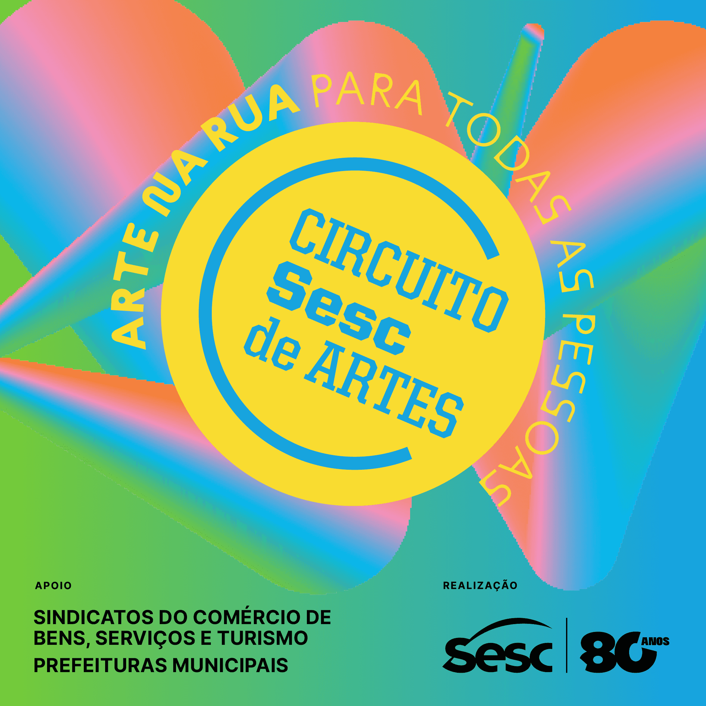 Banner do evento Circuito Sesc de Artes chega a Mongaguá, no dia 19 de abril