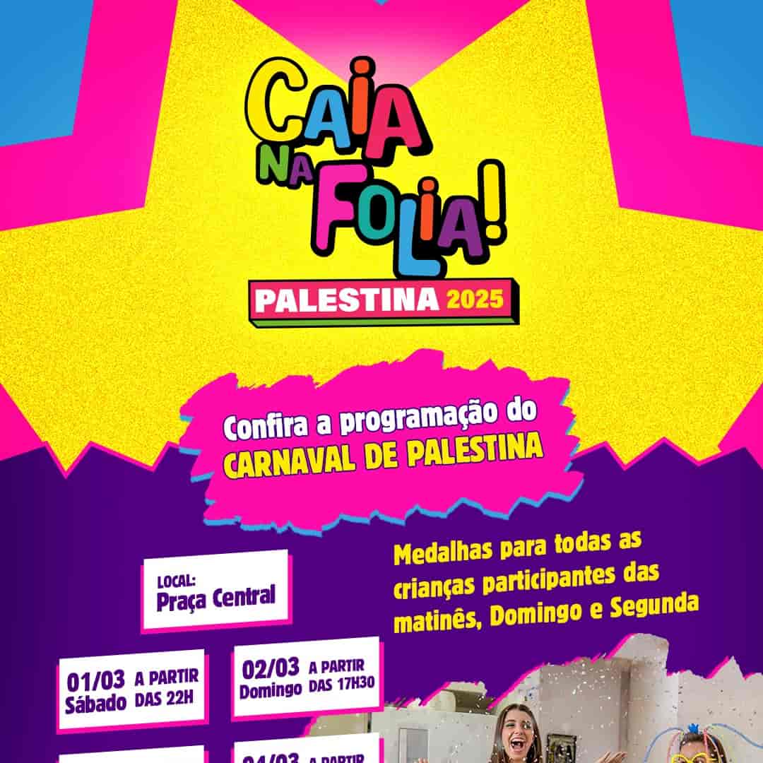 Banner do evento Carnaval Caia na Folia em Palestina