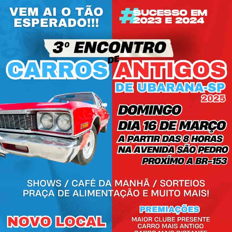 Banner do evento 3º Encontro de Carros Antigos de Ubarana.