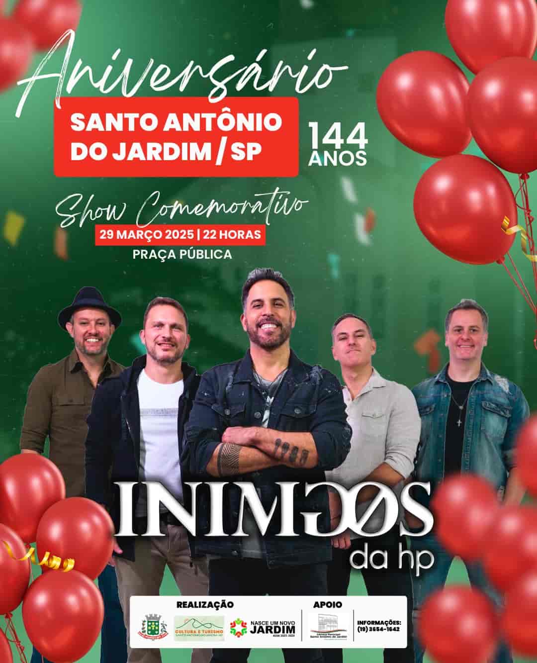Banner do evento SHOW COMEMORATIVO COM INIMIGOS DA HP - ANIVERSÁRIO DE SANTO ANTÔNIO DO JARDIM