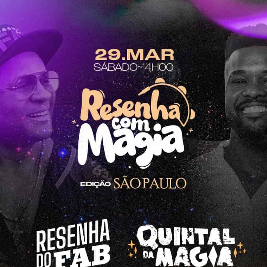 Banner do evento ​Quintal da Magia e Resenha do Fab unem tradição do samba carioca no Espaço Maria Zélia​