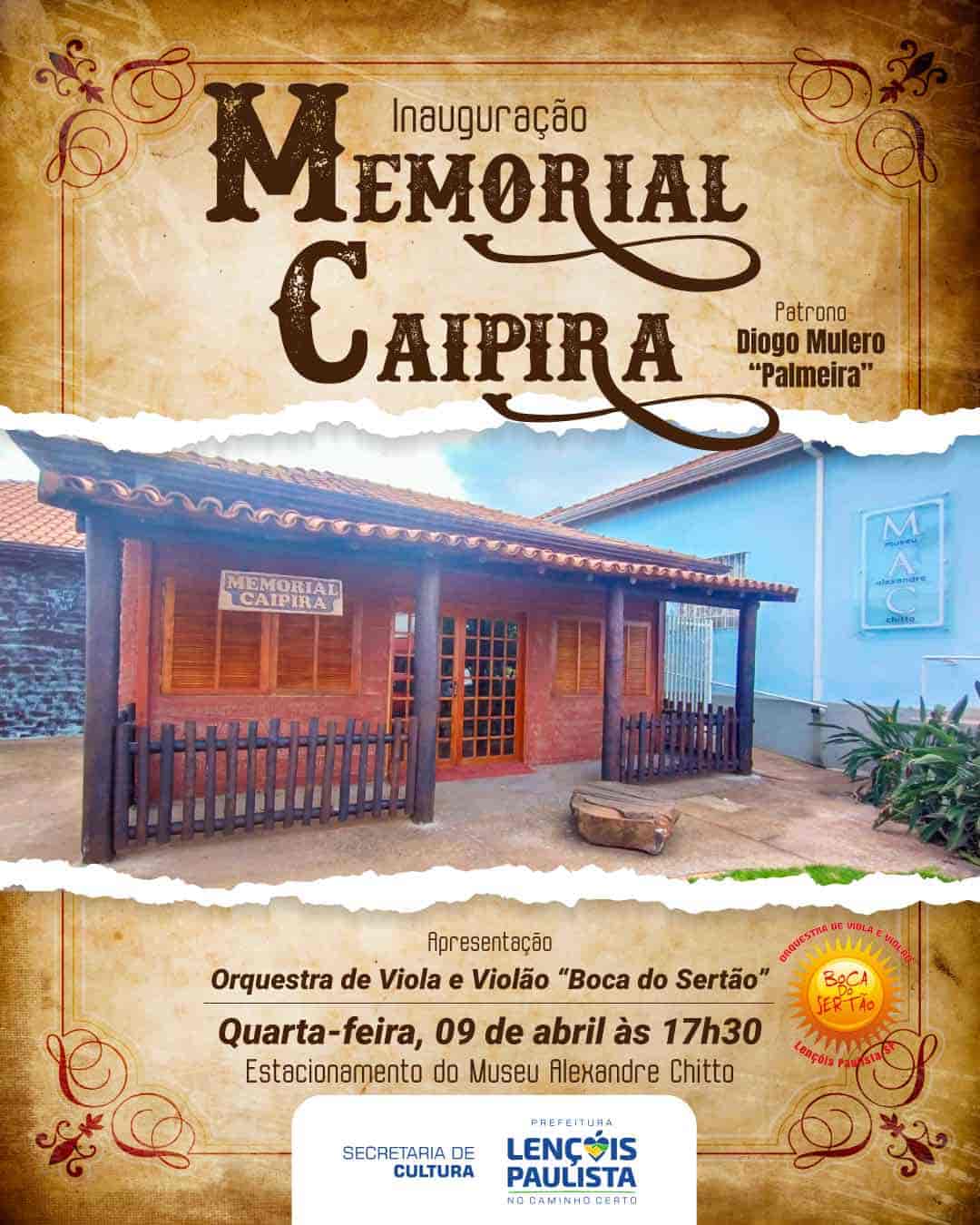 Banner do evento Inauguração Memorial Caipira Diogo Mulero "Palmeira"
