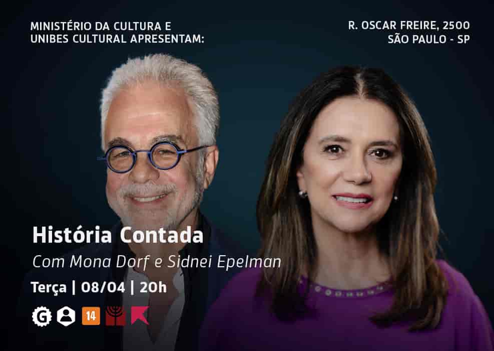 Banner do evento História Contada com Mona Dorf e Sidnei Epelman