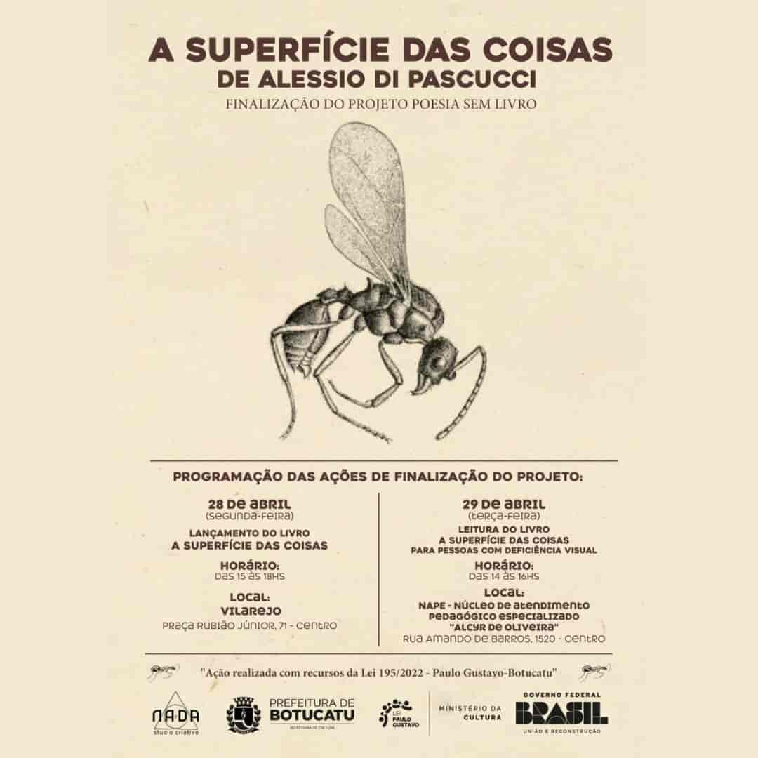 Banner do evento Poeta botucatuense Alessio Di Pascucci lança novo livro com apoio da Lei Paulo Gustavo