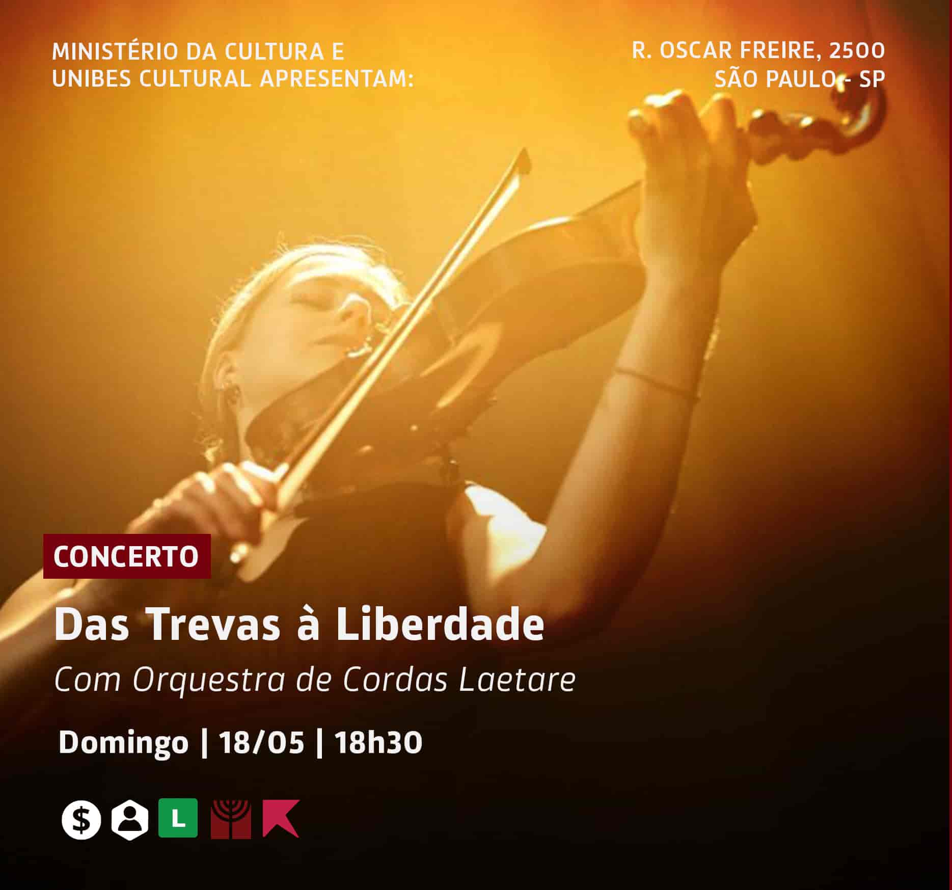 Banner do evento Concerto Das trevas à liberdade com Orquestra de Cordas Laetare