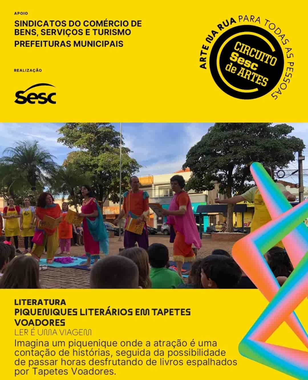Banner do evento Circuito Sesc de Artes promove ação literária na Praça da Pinacoteca em Botucatu