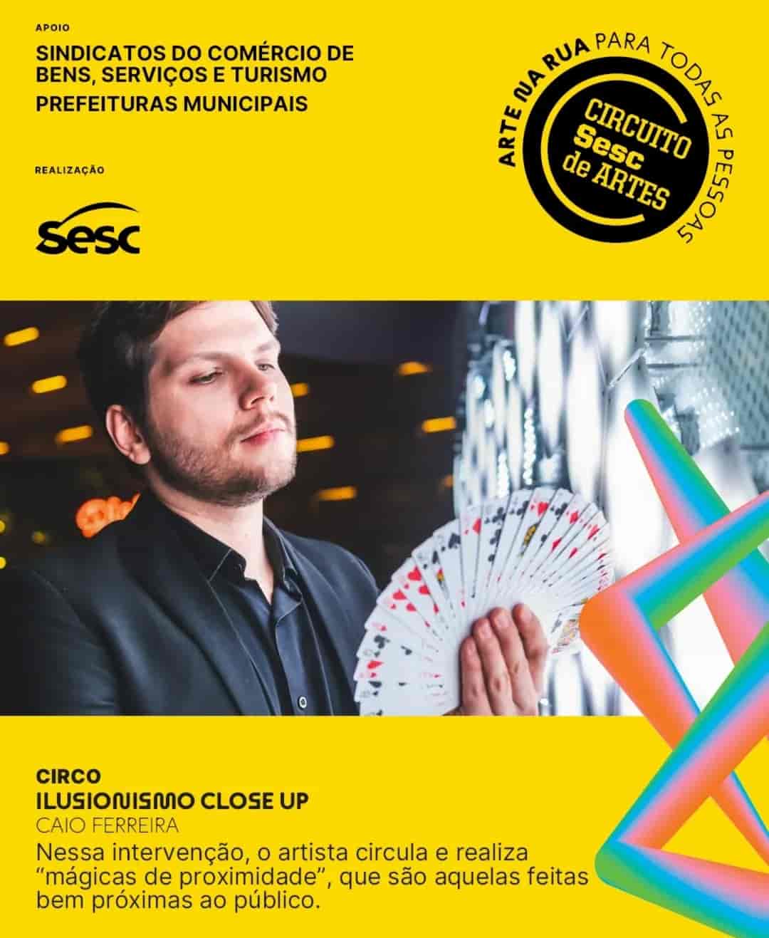 Banner do evento Circuito Sesc de Artes traz espetáculo de ilusionismo para Botucatu