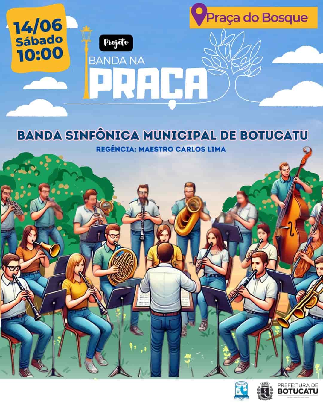 Banner do evento Banda na Praça sob a regência do Maestro Carlos Lima