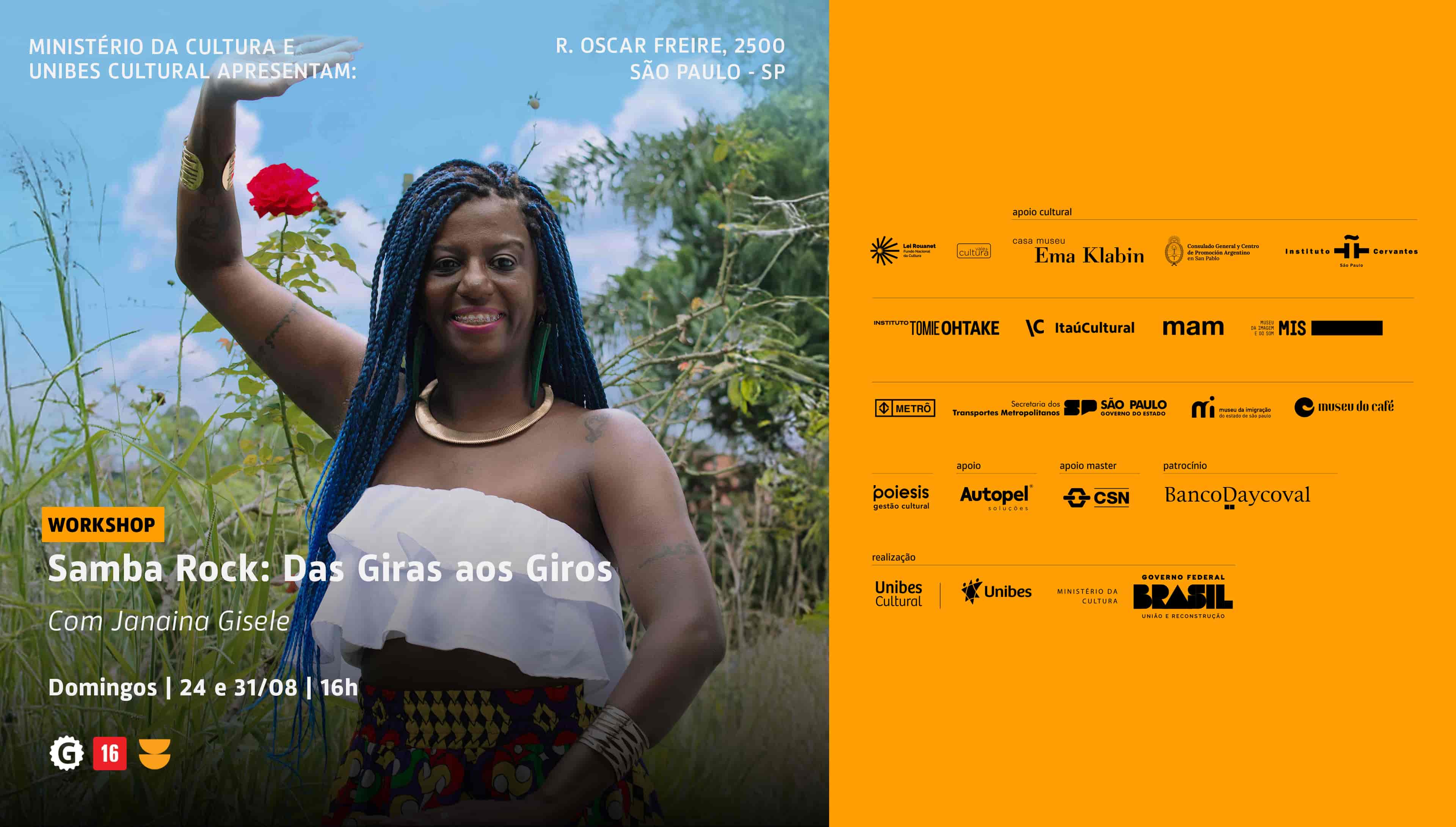 Banner do evento Workshop Samba Rock Das Giras aos Giros