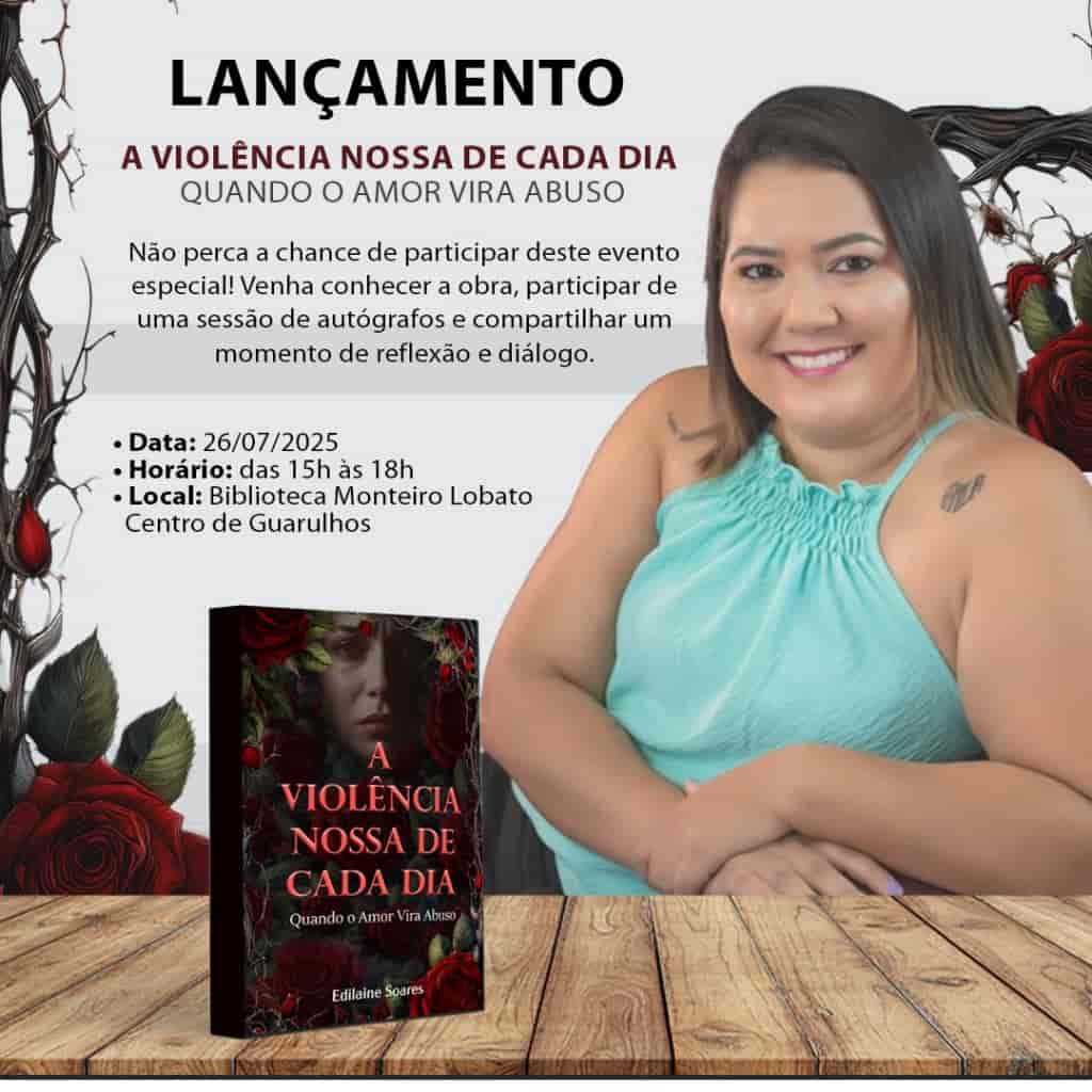 Banner do evento Lançamento de livro da escritora guarulhense Edilaine Soares