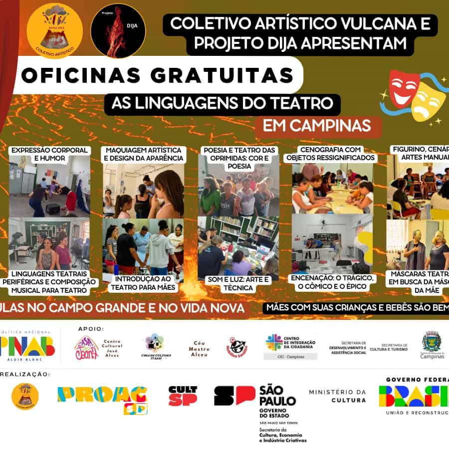 Banner do evento Início das oficinas culturais "As linguagens do Teatro"