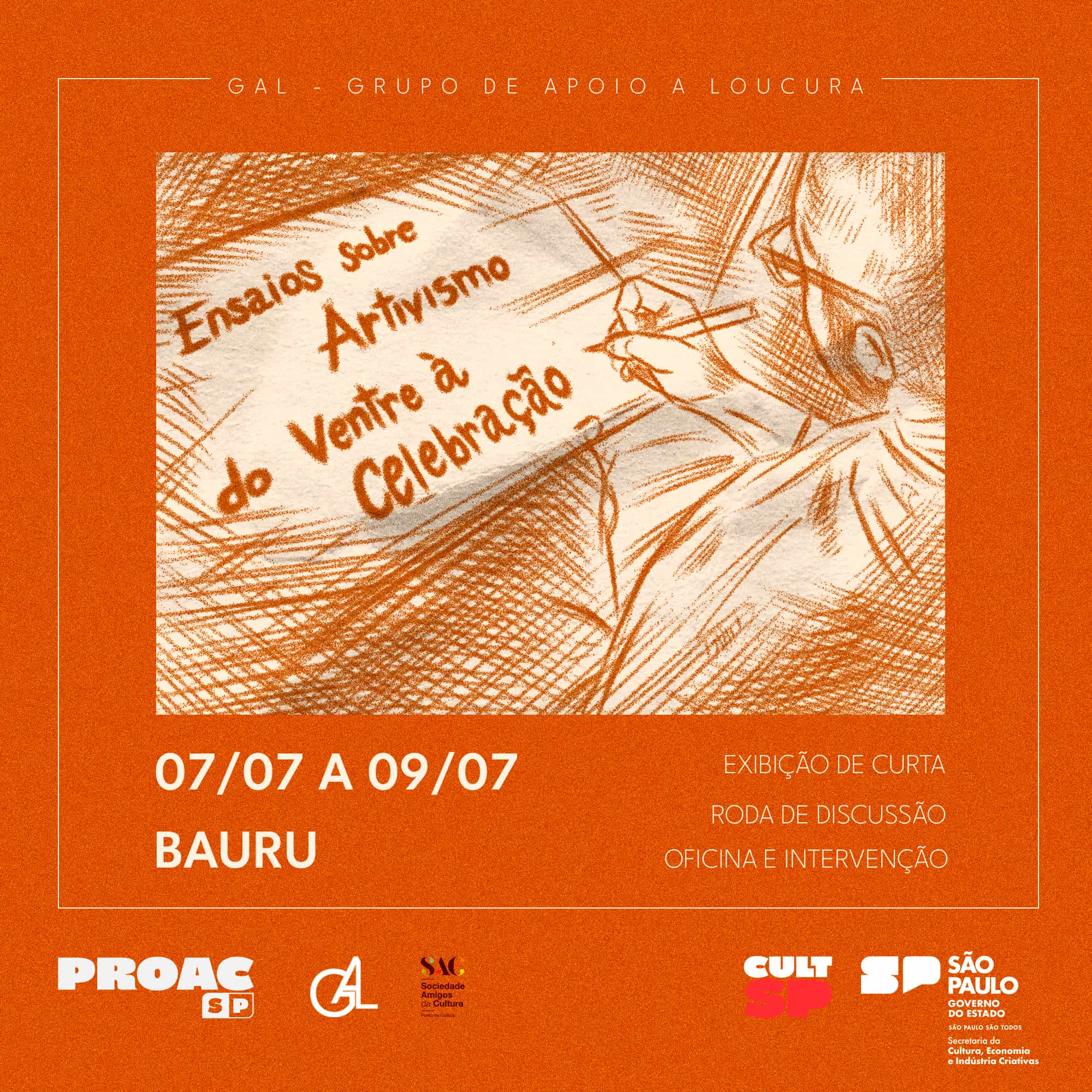 Banner do evento Ensaios Sobre Artivismo: do Ventre à Celebração, em Bauru