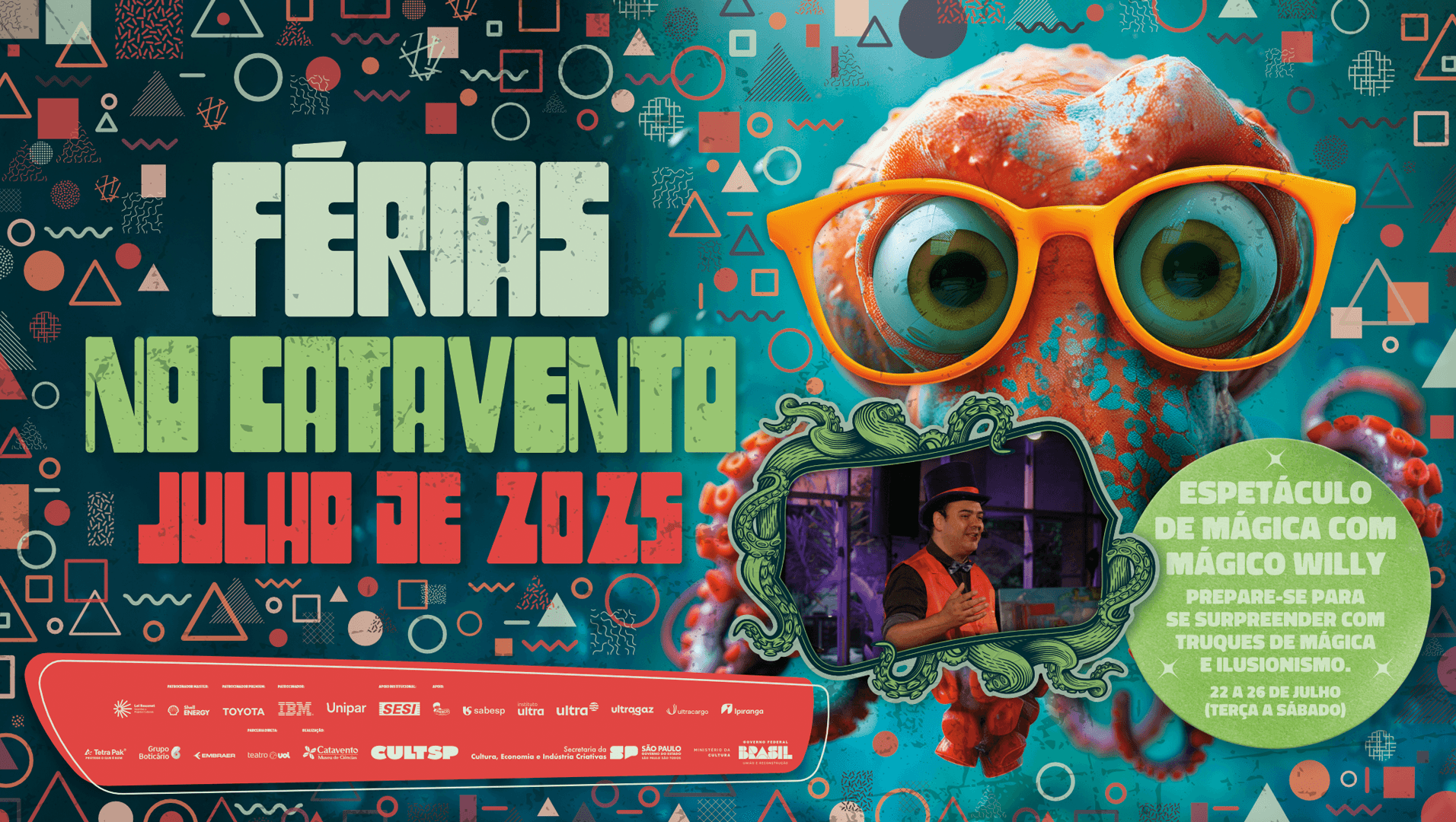 Banner do evento Espetáculo de Mágica com Mágico Willy