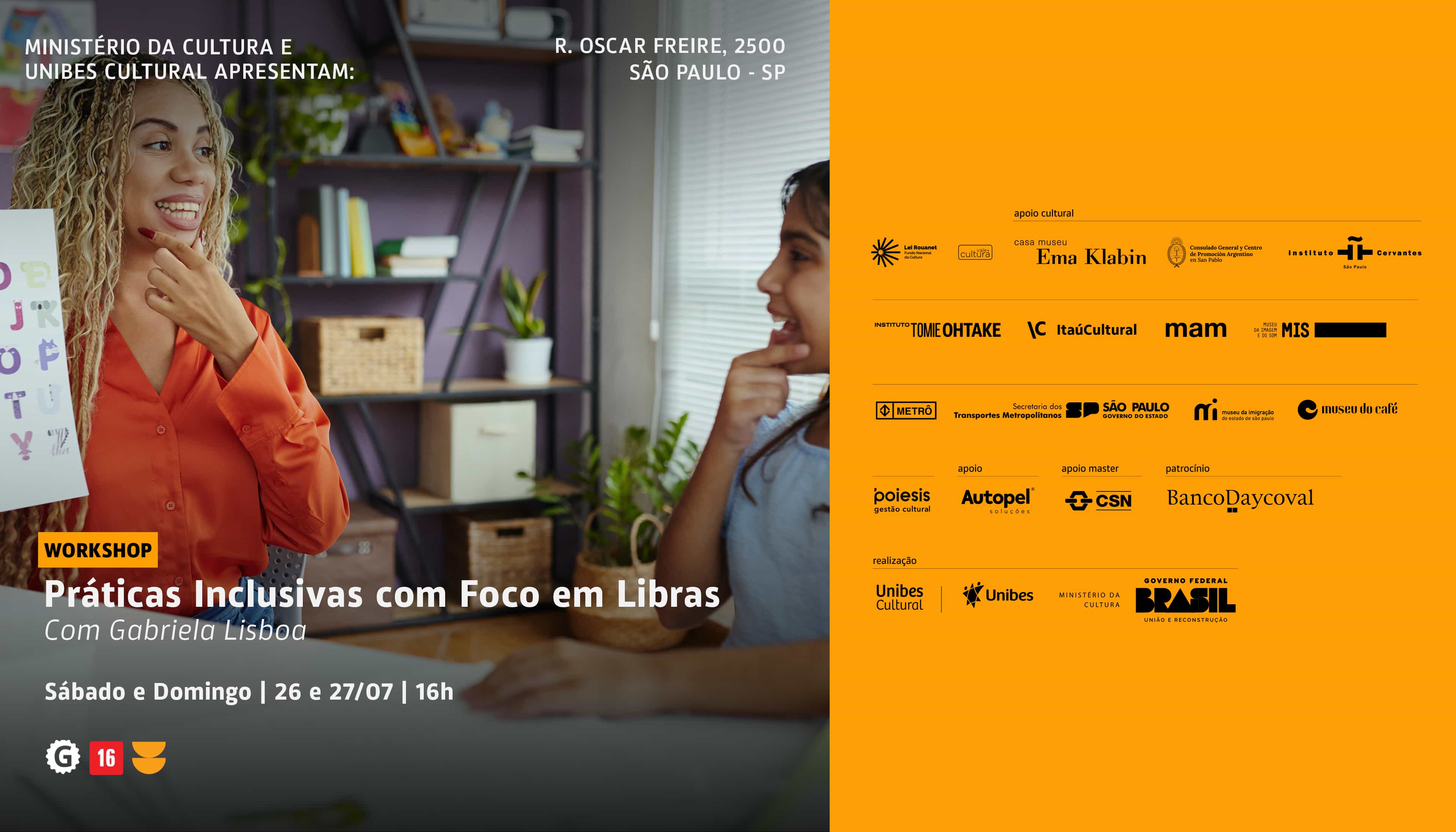 Banner do evento Workshop práticas inclusivas com foco em Libras