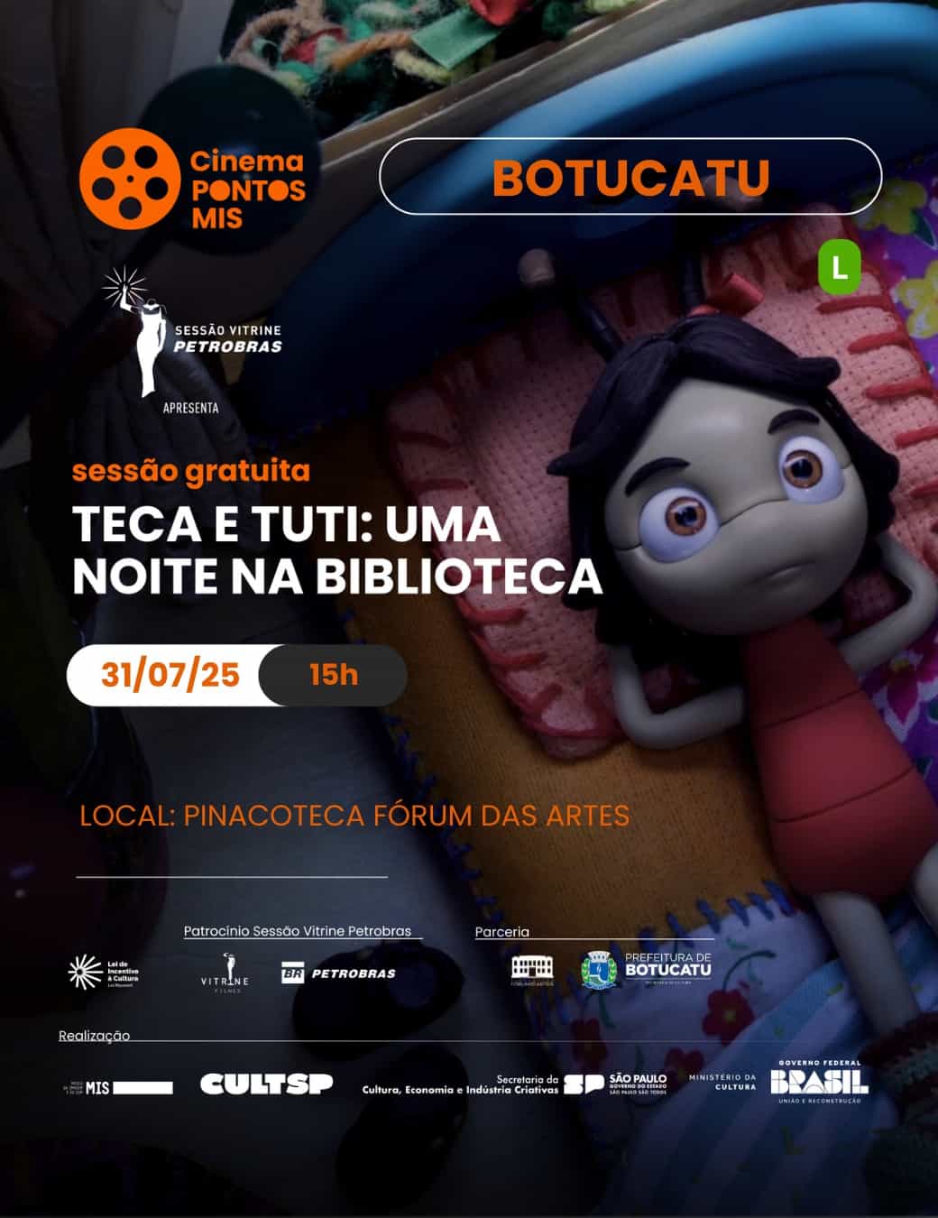 Banner do evento Teca e Tuti: Uma Noite na Biblioteca 
