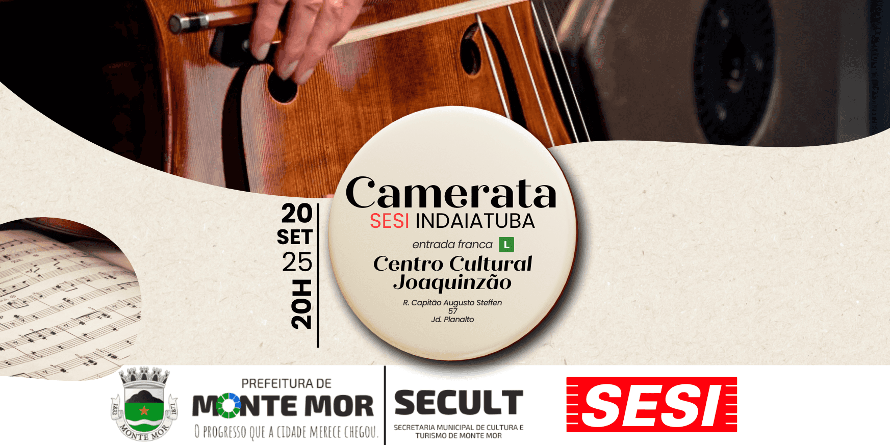 Banner do evento 🎻✨ Espetáculos do Joaquinzão apresenta: Camerata SESI Indaiatuba