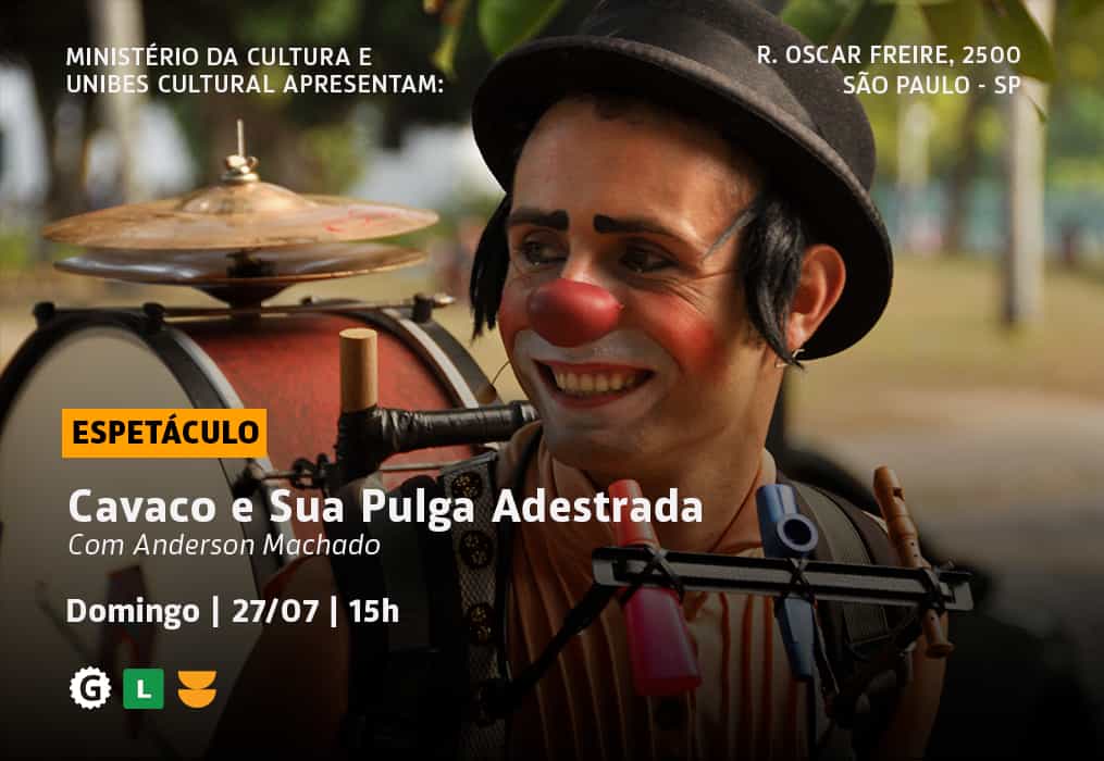 Banner do evento Espetáculo Infantil: Cavaco e sua Pulga Adestrada