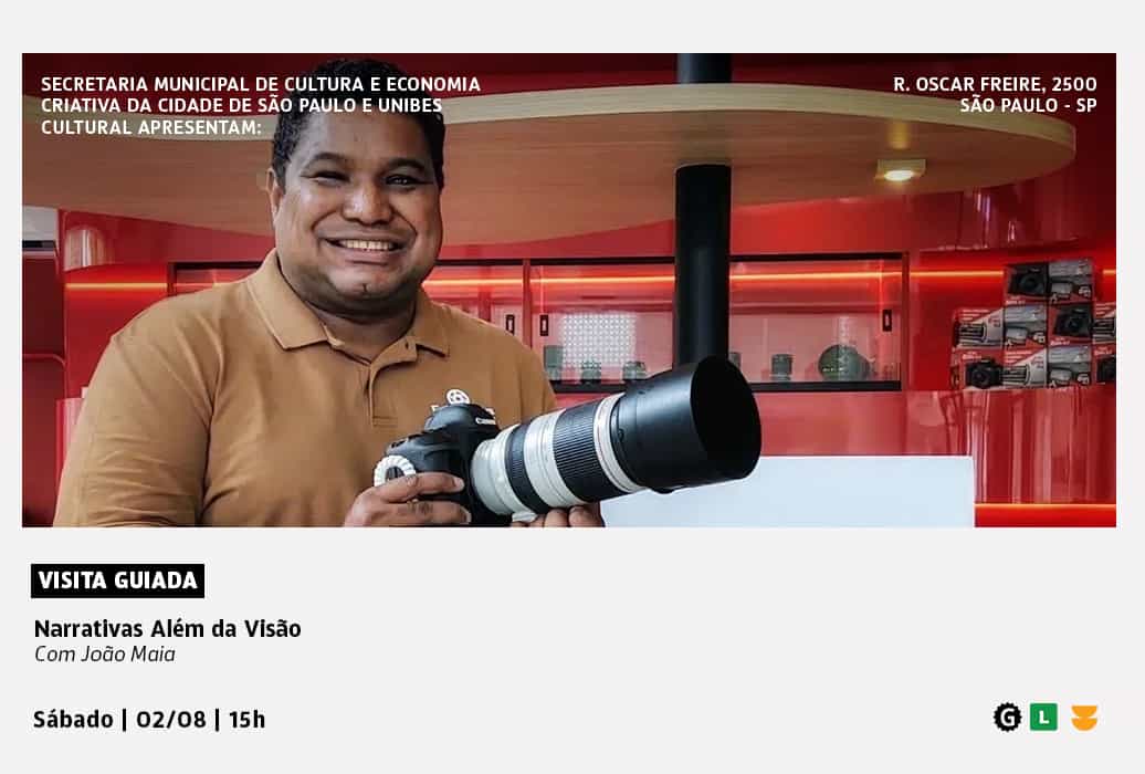 Banner do evento Narrativas além da visão – visita guiada com João Maia