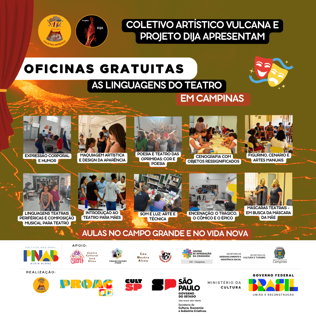 Banner do evento Início das oficinas culturais "As linguagens do Teatro"
