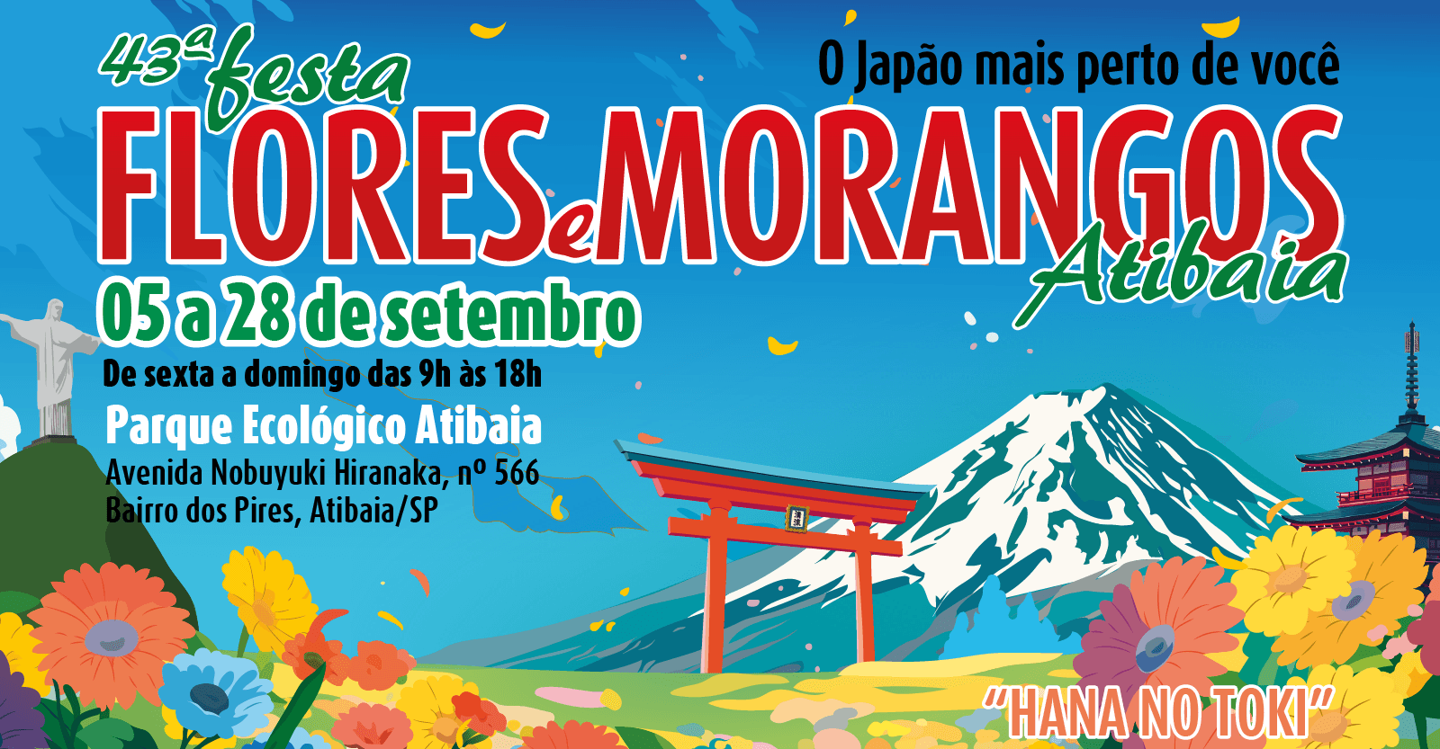 Banner do evento 43ª Festa de Flores e Morangos de Atibaia 