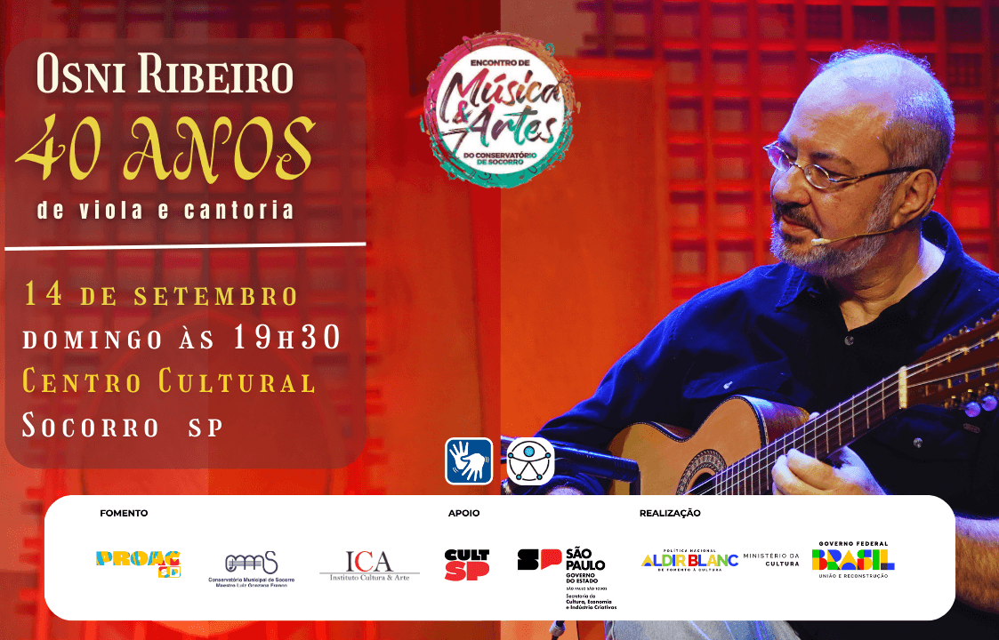 Banner do evento Osni Ribeiro, 40 anos de Viola e Cantoria