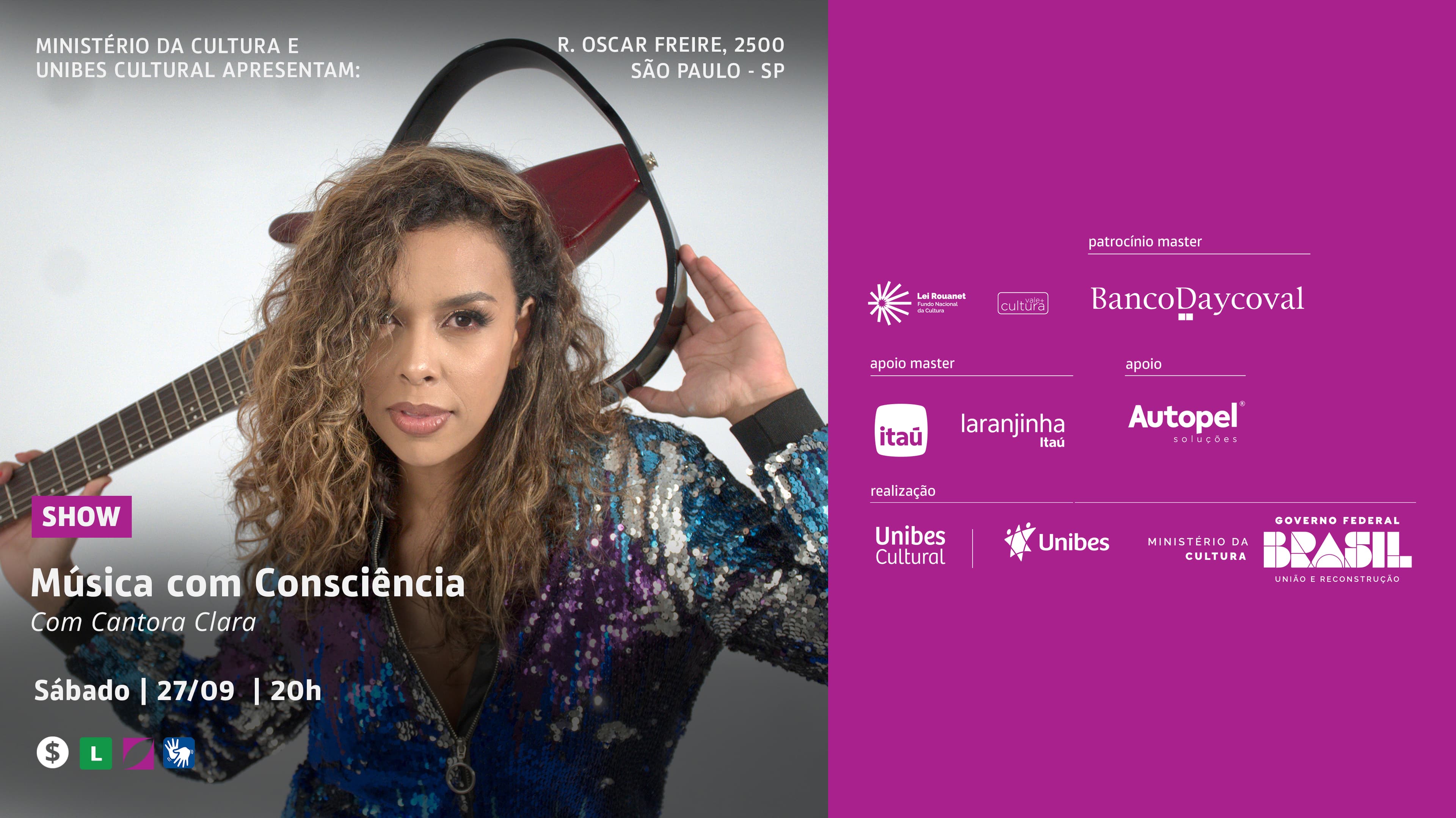 Banner do evento Show Música com Consciência com cantora Clara